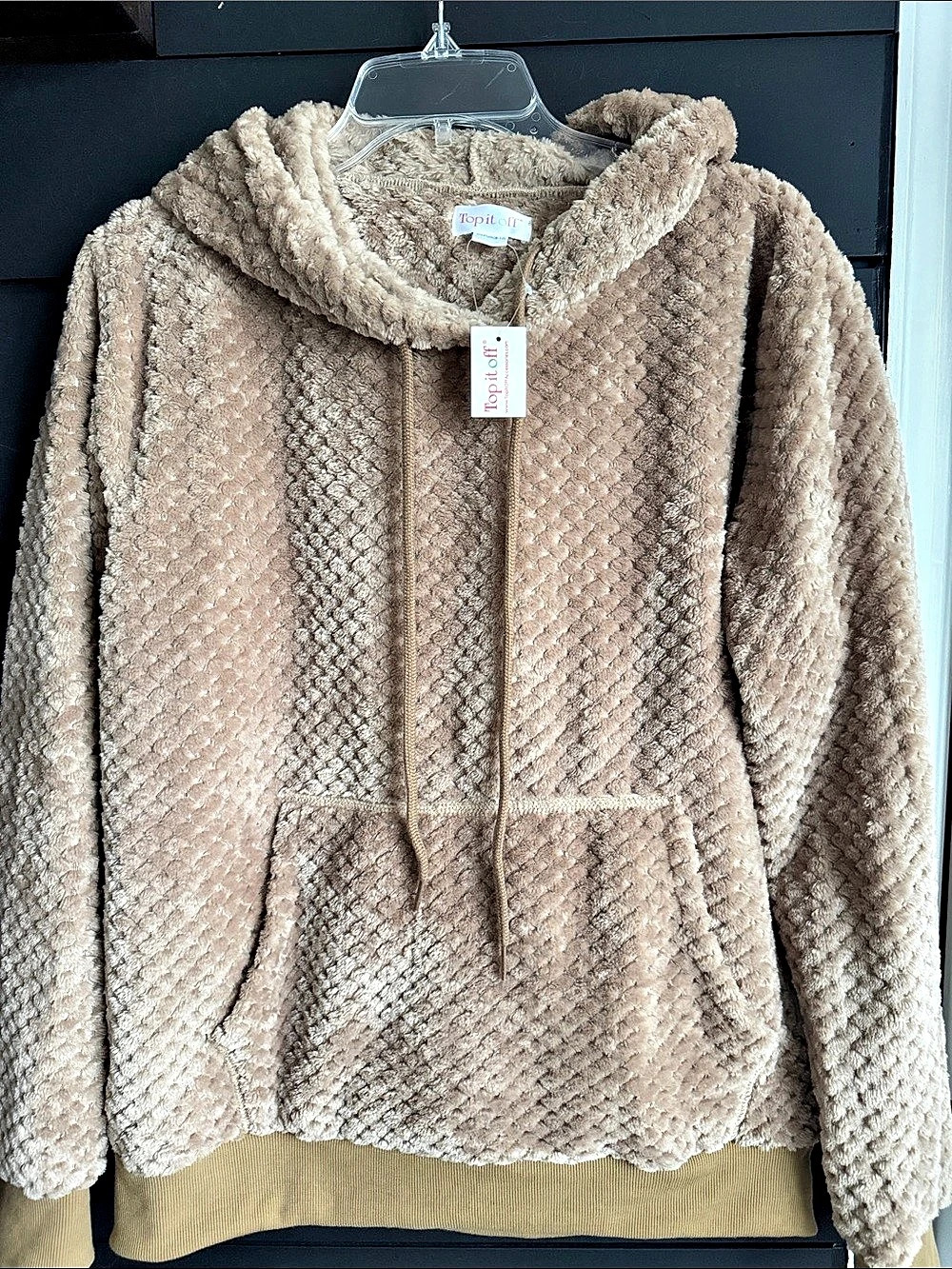 Top It Off Teddy Fleece Hoodie Sweatshirt Brown  Large NWT
